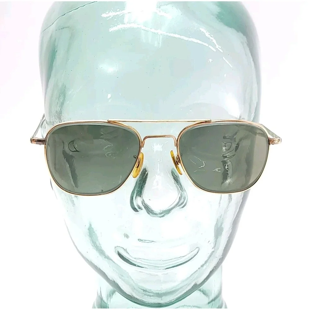 Vtg AO American Optical 12K GF 1/10 Gold‎ Aviator Sunglasses FRAMES 63mm Cable